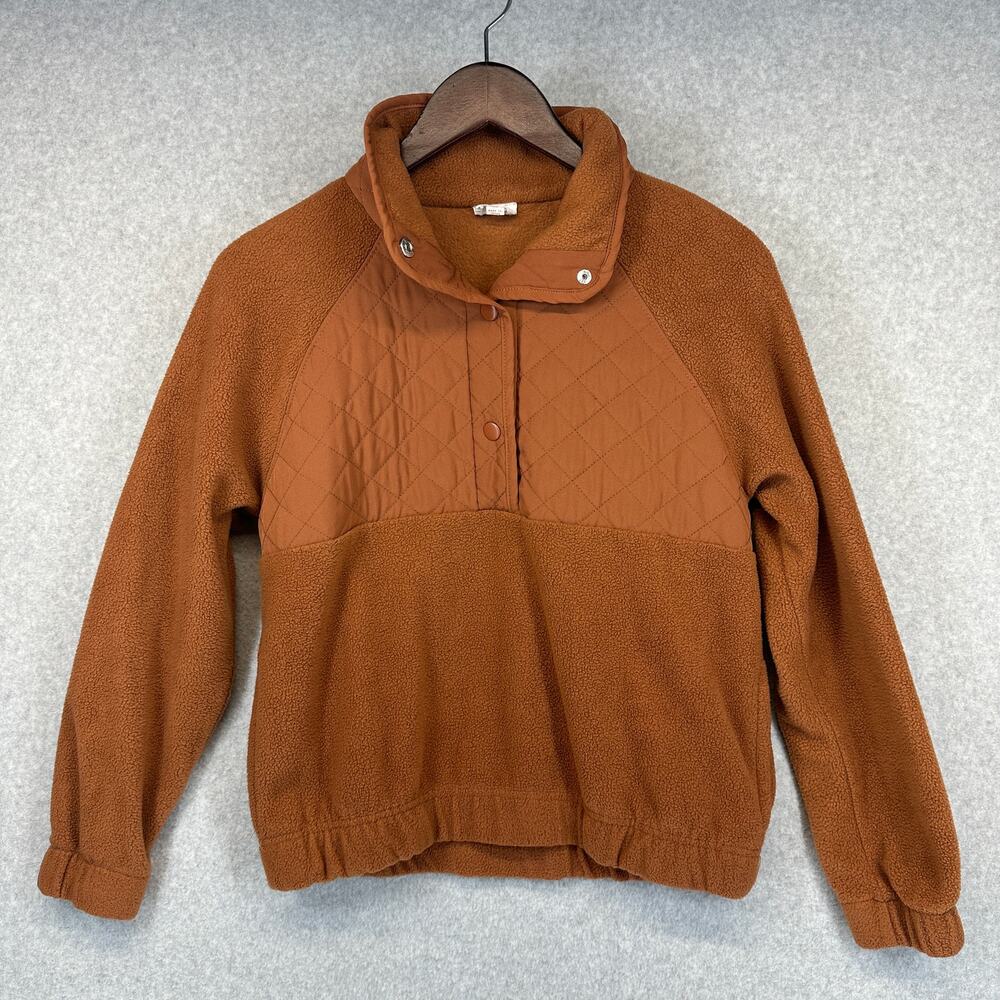 Cozie Pink Rose Sweatshirt Womens XS Brown Polyester Fleece Snap Front Pullover